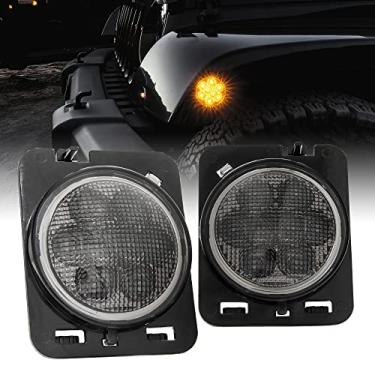 Imagem de TRUE MODS Luzes de Marcação Lateral LED de Substituição para Jeep [Lente Fumada] [Cor Âmbar] Luzes Marcadoras Laterais Compatíveis com Acessórios Jeep Wrangler JK Unlimited 2007-2018