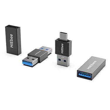 Imagem de HIEbee Adaptador USB 3.0 A para macho A, adaptador USB fêmea para fêmea, adaptador USB tipo C para USB A macho, conector adaptador USB 3.0 fêmea para USB C fêmea compatível com disco rígido, laptop etc. Pacote 4 em 1