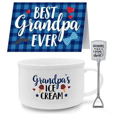 Imagem de Conjunto de tigela e colher de sorvete do vovô com cartão de felicitações Best Grandpa Ever Dia dos pais aniversário de verão aposentadoria gravado cesta de presente para avô da netinha conjunto de 3