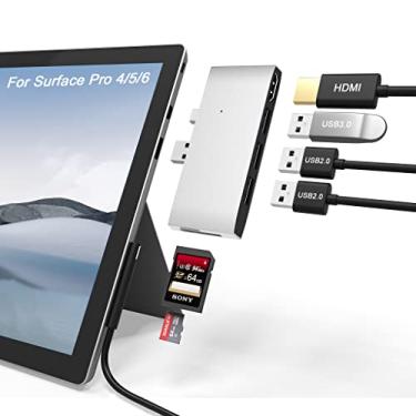 Imagem de Estação de ancoragem Hub USB Surface Pro 4/5/6, adaptador Surface Pro Hub com 1 x USB 3.0 + 2 portas USB 2.0, slot para cartão SD + TF, acessórios conversor de porta HDMI 4K @ 30Hz para Microsoft Surface Pro 6/5/4