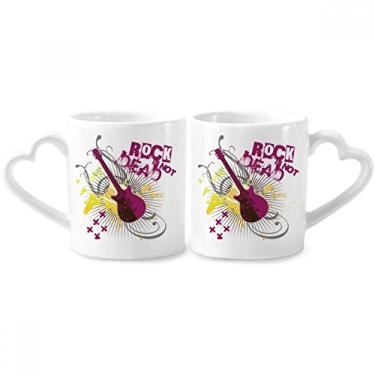 Imagem de Conjunto de canecas de porcelana para casal, instrumento de música, guitarra, música, rock, coração