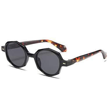 Imagem de Óculos de sol ovais retro irregulares femininos tons uv400 moda rebites decoração óculos masculinos punk polígono óculos de sol, cinza leopardo preto, tamanho único