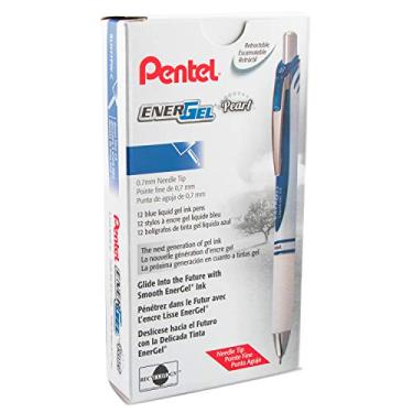 Imagem de Pentel Caneta de gel líquido retrátil EnerGel RTX Pearl (0,7 mm), linha média, ponta de agulha, tinta azul, pacote com 12 (BLN77PW-C)