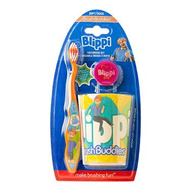 Imagem de Brush Buddies Kit de escovas de dentes infantis Blippi, escovas de dentes manuais para crianças, escova de dentes para crianças de 2 a 4 anos, kit de escova de dentes de viagem com
