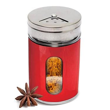 Imagem de Porta Condimento Saleiro/ Pimenteiro Em Vidro Aço Inox 80 ML (Vermelho)