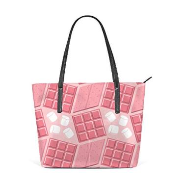 Imagem de Bolsa de ombro feminina sacola de couro para compras grande trabalho, chocolate, sem costura, rosa, bolsa casual