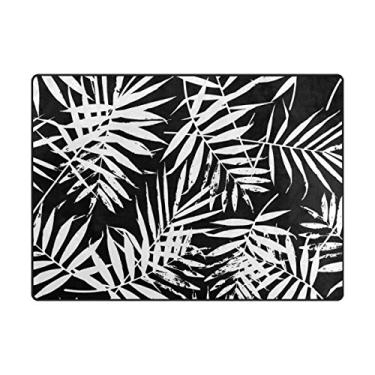 Imagem de ALAZA Tapete de área de folhas de palmeira preto e branco, 1,77 m x 1,88 m, sala de estar, quarto, cozinha, tapete impresso, leve e decorativo