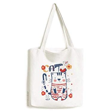 Imagem de Sacola de lona com desenho de pássaro de gato fofa, bolsa de compras casual