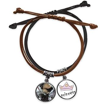 Imagem de DIYthinker Pulseira Bulldog para fotos de animais de estimação com corrente de mão e pulseira de princesa de couro