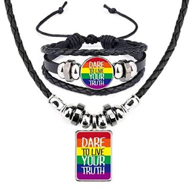 Imagem de Live Your Truth LGBT Conjunto de joias de couro com bandeira do arco-íris