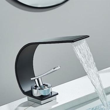 Imagem de Torneira de pia de banheiro de estilo fino Misturador de água quente e fria Torneira de pia de vaso montada em cascata, preto cromado A, tamanho único