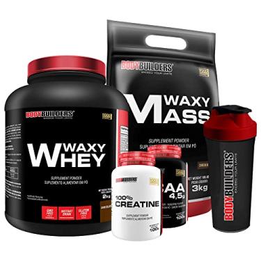 Imagem de Kit Waxy Whey 2kg Chocolate + Waxy Mass 3kg Chocolate + Creatina 100g + BCAA 100g + Coqueteleira - Bodybuilders