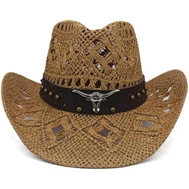 Imagem de Chapéus De Cowboy Homens Mulheres Chapéus De Cowboy De Palha Aba Larga Chapéu De Festa Viagem Ao Ar Livre Boné Clássico Retro Sombrero,cáqui,7-7 1/8,YUYANAIAI