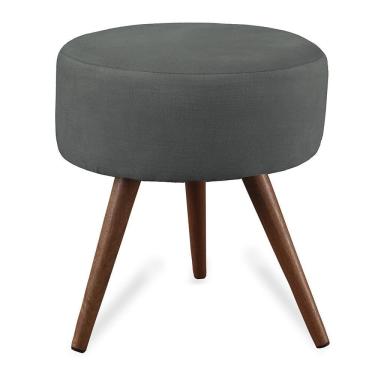 Imagem de Puff Cama Inbox Hilda Redondo com Pés em Madeira Maciça Tecido Suede Cinza