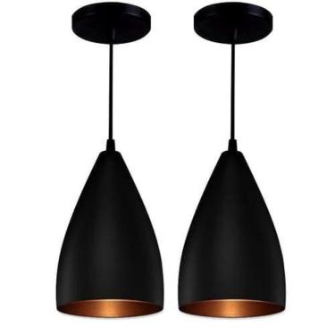 Imagem de Kit 2 Lustres Pendentes Modelo Vegas Luxo Preto Com Cobre
