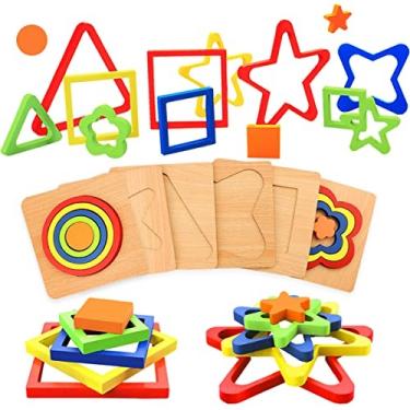 jogo pesca, Wood Shape Sorter Stacker Crianças Quebra-Cabeças Brinquedo, Quebra-cabeça educacional infantil para crianças 3 anos ou mais