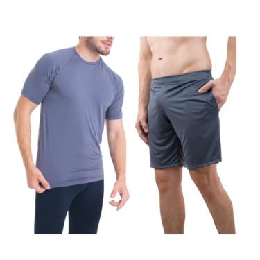 Imagem de Conjunto Camiseta Curta Masculina e Calção Masculino Bermuda Esportiva com Bolso Fitness Academia UV50+ Trygg (P, Cinza)