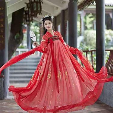 Imagem de 6M Preto Vermelho Hanfu Feminino Vestido Chinês Tradicional Dança Fada Fantasia Plus Size Princesa Feminina Roupas Carnaval Cosplay
