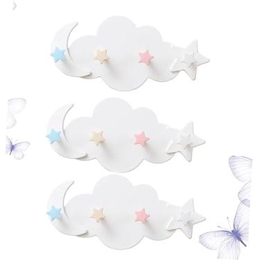 Imagem de Veemoon 3 Pecas economia de espaço cabides para parede decoração de quarto de cama cabideiro montado na parede decoração de sala decoração do quarto lar gancho as nuvens ligar tapeçaria