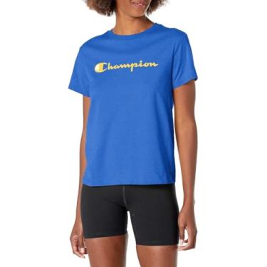 Imagem de Champion Camiseta feminina, camiseta clássica, camiseta confortável para mulheres, escrita (tamanho plus size disponível), Azul Royal Queen., P