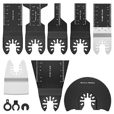 Imagem de QENWKXZ Conjunto de 8 lâminas de serra oscilantes de aço inoxidável bimetálico, kit de lâminas oscilantes de liberação rápida, lâminas de serra de corte preciso com 3 juntas para corte de plástico de