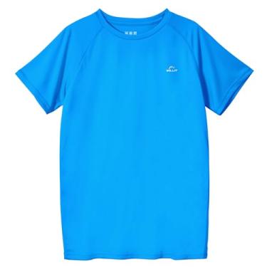 Imagem de Willit Camisetas de natação Rash Guard para meninos manga curta FPS 50+ camisa de proteção solar juvenil FPS pesca secagem rápida azul brilhante M