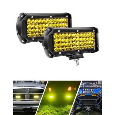 Imagem de 17 polegadas 2 peças Feixe amarelo LED Barra de luz Sammanlight Pods Luzes de condução Luzes de neblina Luzes de trabalho Âmbar Iluminação Quad Row Compatível com Jeep Offroad Caminhão ATV UTV SUV Wrangler Boat Marine
