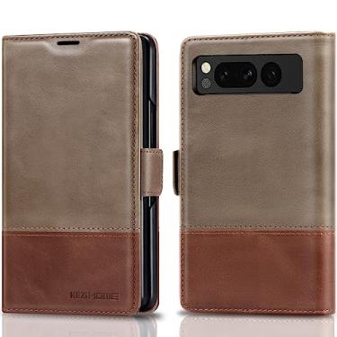 Imagem de KEZiHOME Capa para Google Pixel Fold, capa carteira de couro genuíno [bloqueio RFID] com compartimentos para cartões, capa flip para celular para Google Pixel Fold 5G (2023) (cinza/marrom)