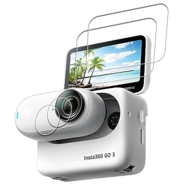 Imagem de iDaPro [Pacote com 2 + 2] Protetor de tela para tela LCD Insta360 GO 3 + lente Insta 360 [Protetor de lente não compatível com Go 3s] Vidro temperado sem bolhas