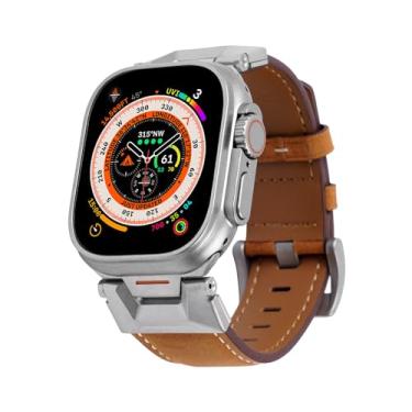 Imagem de Compatível com Apple Watch Ultra 2/1 de 49 mm, 45 mm, 44 mm e 42 mm, masculino e feminino, couro para iWatch Ultra série 9/8/SE/7/6/5/4/3/2/1, de aço inoxidável resistente