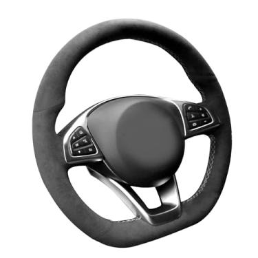 Imagem de Alfanxi Costura à mão Itália Alcantara Capa para volante de carro envoltório para Mercedes-Benz AMG E 43 /SL 450/SL 550/SLC 300 (Balck Alcantara+linha branca)