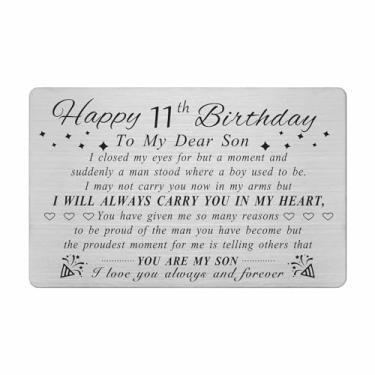 Imagem de DEGASKEN Decorações de aniversário de 11 anos para meninos - para filho de 11 anos, cartões de feliz aniversário de 11 anos para filho, cartão de carteira gravado em aço