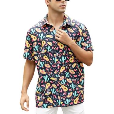 Imagem de Camisetas mexicanas masculinas de manga curta com botões, roupa de festa casual divertida para festa praia tropical, Mayoblack, 3G