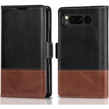 Imagem de KEZiHOME Capa para Google Pixel Fold, couro genuíno [bloqueio RFID], capa carteira com compartimentos para cartões, suporte, capa protetora durável para celular para Pixel Fold preta