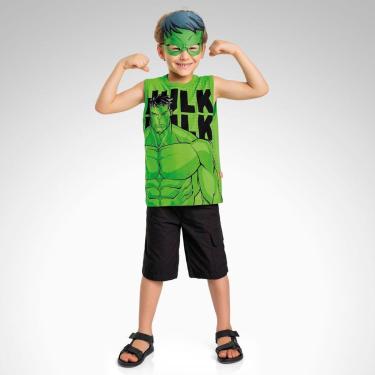 Imagem de Camiseta Infantil Verão Menino Hulk Acompanha Máscara Tam 4 a 10 - Fakini-Masculino