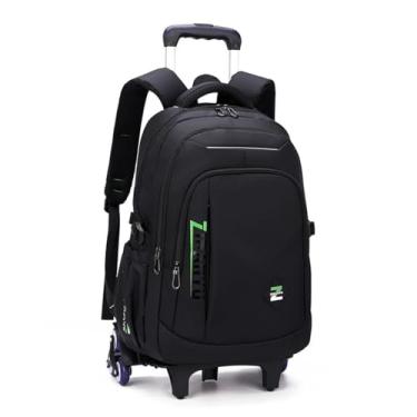 Imagem de Mochila com rodinhas, bolsa para crianças da escola primária, bolsa escolar com carrinho de escada de 6 rodas-Black green