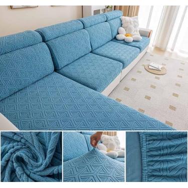 Imagem de Sofá De Estiramento Slipcover Sofá Capa Protetor De Móveis Sofá Macio Com Fundo Elástico Para Crianças, Poliéster Spandex Jacquard Tecido (A,Azul)
