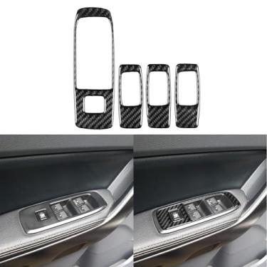 Imagem de NVCNX Fibra de carbono premium real compatível com Ford Ranger 2019 2020 2021 2022 2023 XLT Lariat XL tampa do painel do interruptor de elevação da janela lateral da porta do carro acessórios interiores preto