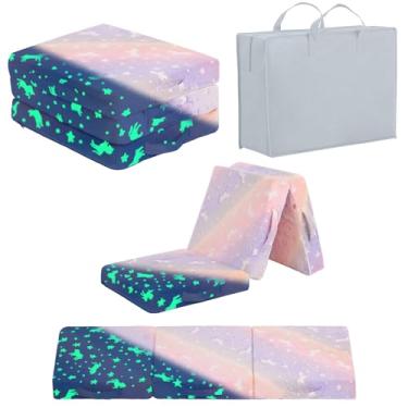 Imagem de Givjoy Colchão dobrável para crianças, que brilha no escuro, tapete de cochilo triplo, dobrável, lavável para creche, sofá-cama futon de três dobras com bolsa de armazenamento para meninas e meninos