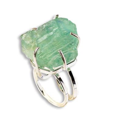 Imagem de Anel Pedra Fluorita Verde Bruto Natural Ajustável Prata 950