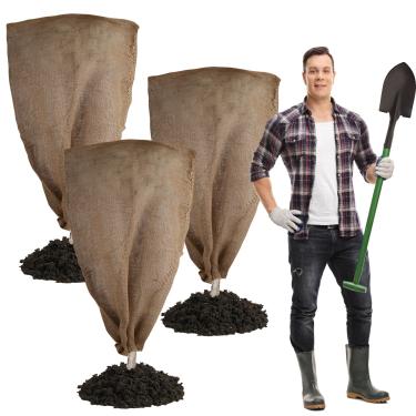 Imagem de Pacote com 3 sacos reutilizáveis para cobertura de plantas de aniagem quente de aniagem com cordão para proteção de plantas de aniagem com cordão para proteção contra congelamento, grande pano para congelar plantas congeladas com congelamento frio protegendo frutas e árvores em vasos