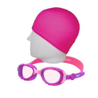 Imagem de Kit Natação Speedo Óculos Candy + Touca Tecido Infantil 2 a 8 anos (óculos lilás + touca apvd)