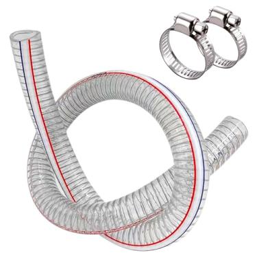 Imagem de Mangueira de sucção a vácuo de fio de aço resistente de 3,8 cm ID x 3,8 cm OD de alta pressão, tubo de sucção de vinil, tubo de vinil flexível, mangueira reforçada com fio transparente com fixadores, 1,8 m