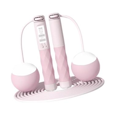 Imagem de UGPLM Corda de pular com contagem digital, corda de pular com contador, corda de pular sem fio para treinamento fitness, treino adulto interno, ROSA