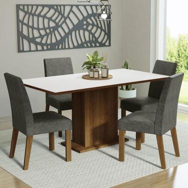 Imagem de Kit Sala De Jantar Mesa 4 Cadeiras Rustic/Branco/Silver Keila Madesa Rustic/Branco/Silver
