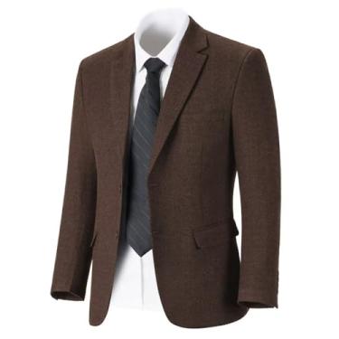 Imagem de Jaqueta masculina retrô tweed espinha de peixe slim fit esportivo blazer formatura negócios casual masculino jaqueta smoking blazers casamento, Marrom escuro, GG