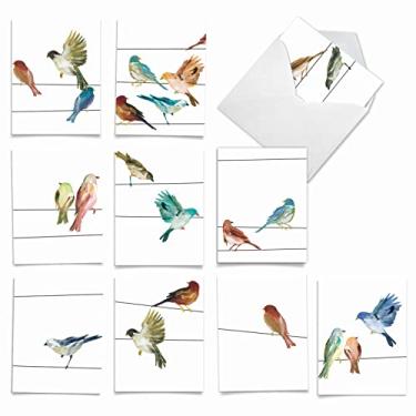Imagem de MPTY6 Birds Mini Thank You Cartão de papelaria e envelopes The Best Card Company, Mini HIGH WIRE BIRDS: 10 Assorted Thank You Note Cards w/Matching Envelopes. M2318, 10 Assorted Thank You Cards (M2318)