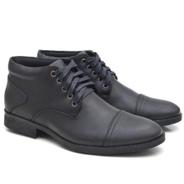 Imagem de Bota Ankle Boot Couro Cap Tue Masculina Cano Curto Amarração Conforto