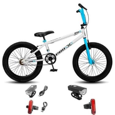 Imagem de Bicicleta Infantil Pro x Aro 20 BMX S1 FreeStyle V-Brake Com Kit Farol Led,Branco Azul