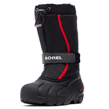 Imagem de Botas de neve de inverno SOREL Youth Flurry para crianças, Preto, vermelho brilhante, 9 Little Kid
